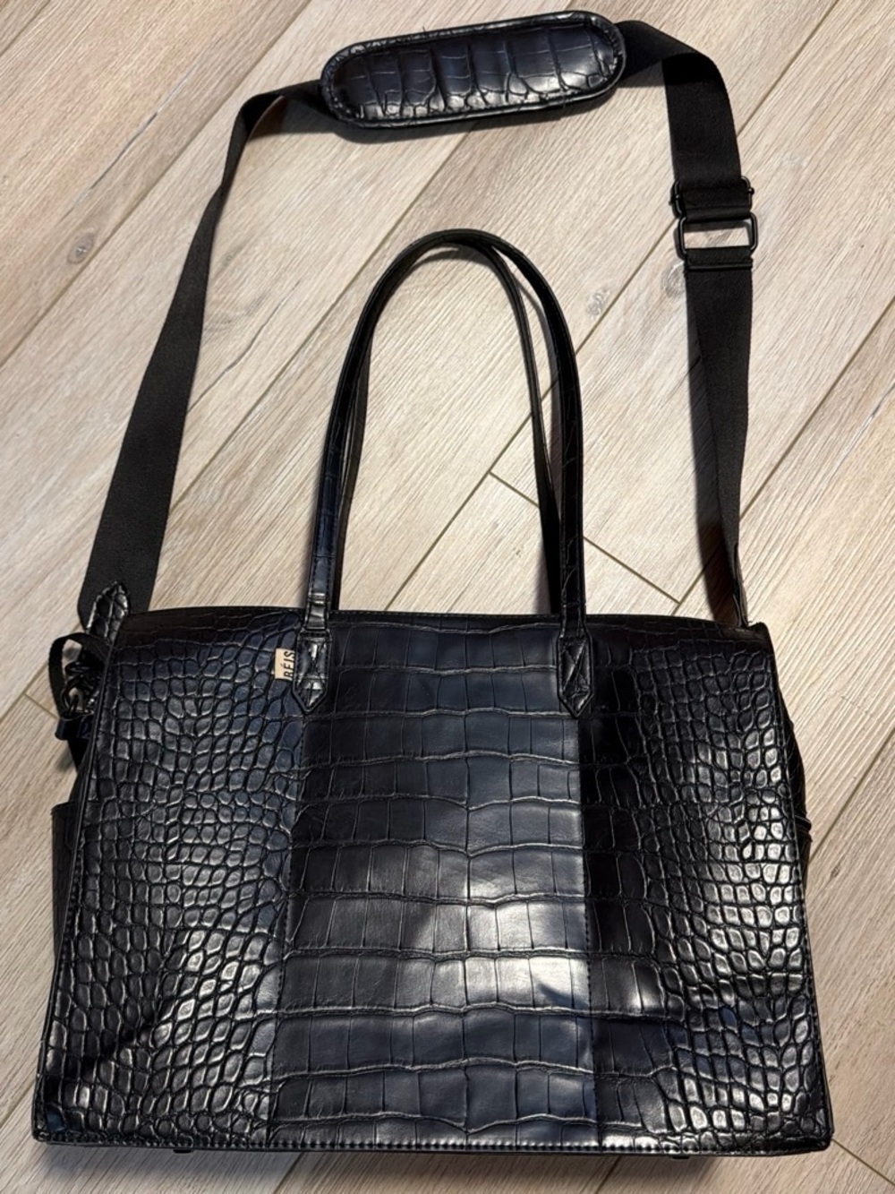 BEIS Black Croc-Embossed The Work Bag